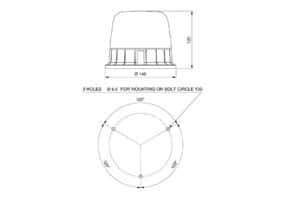 Line drawing GALAXY LED amber 3 bolt permanent mount 10-30V single flash (D14492)