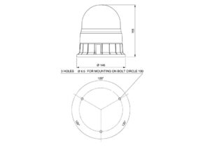 Line drawing VEGA LED amber rotating pattern 3 bolt permanent mount (D14507)