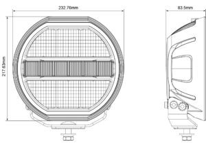 LED AUX 9” Round Driving Light Line Drawing